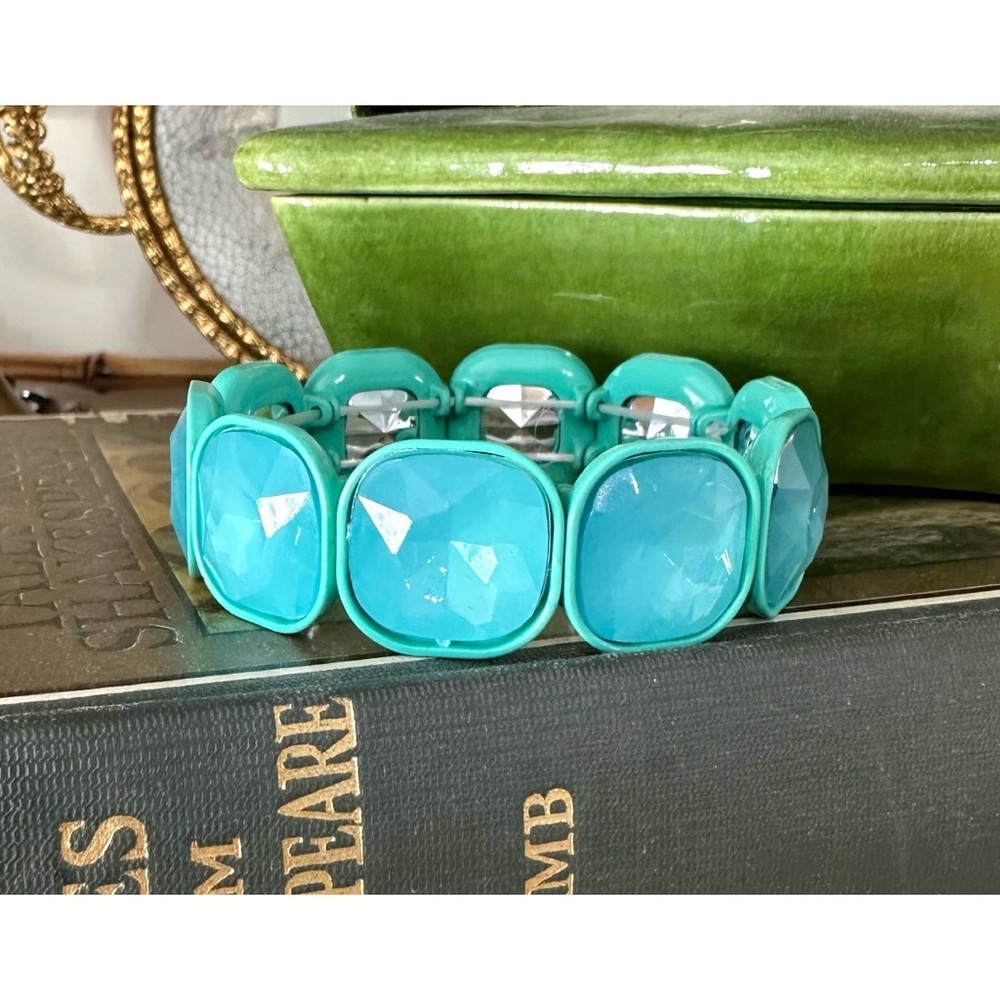 Turquoise Blue Big Crystal Elastic Stretch Bracelet, NEW